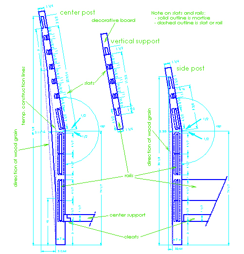 Drawing 5 -- Side view of the headboard posts and vertical support.