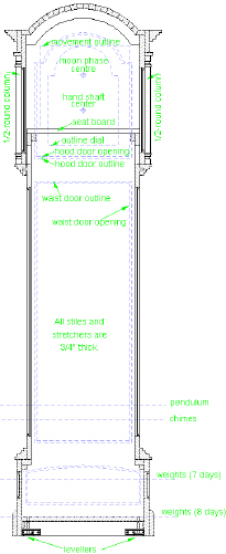 grandfather clock - case front section A-A