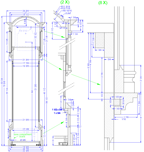 grandfather clock - case front section A-A