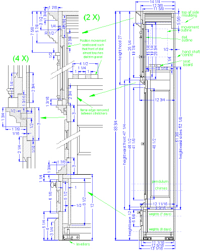 grandfather clock - case side section B-B