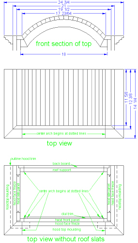 grandfather clock - case top view