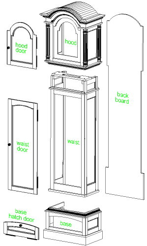 grandfather clock - case main components