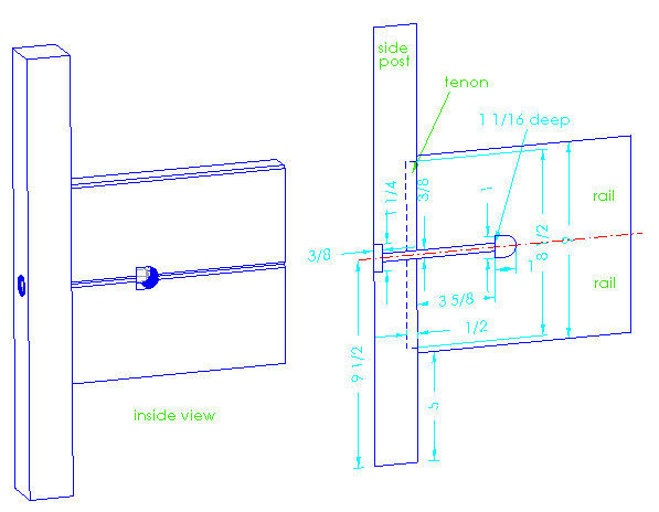 king size bed -- detail view post/rail joint