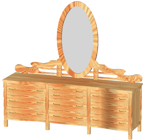 dresser with mirror board -- perspective view